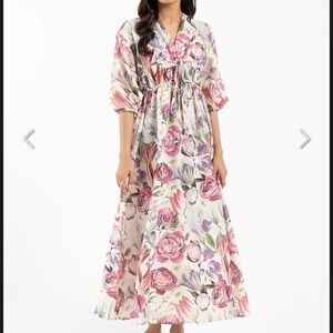 Floral cotton linen dress size L